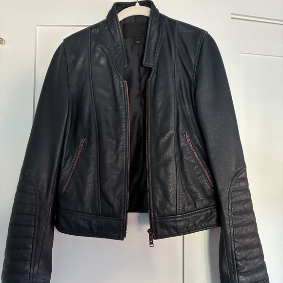 J.Crew Collection Standing-Collar Leather Moto Jacket – Navy Blue size 6 - Picture 1 of 4